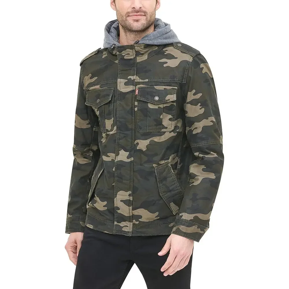 Levi's Men's Washed Cotton Hooded Military Jacket Size Small Camouflage Dickie